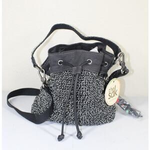 The Sak Ukiah Crochet Drawstring Bucket bag Black NEW